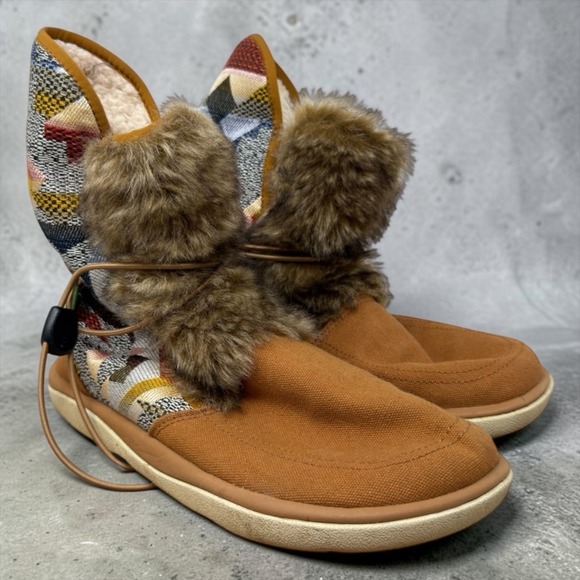 Sanuk Shoes - Sanuk Chiba Chill Boot Womens 8 Brown Geometric Faux Fur Faux Shearling 1094455